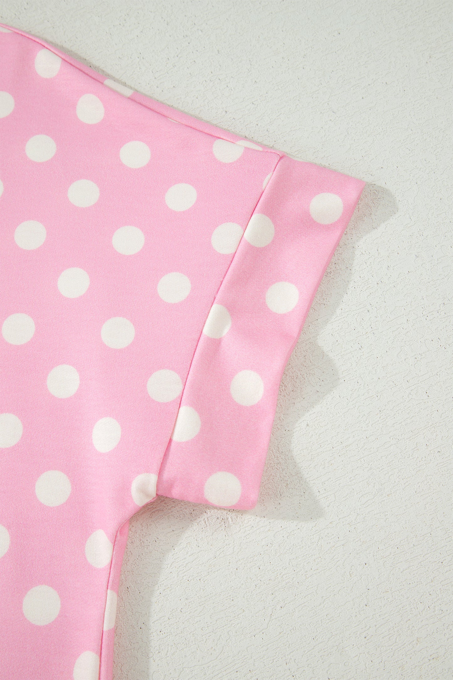 Yellow Polka Dot Print Color Block Trim Mock Neck Short Set
