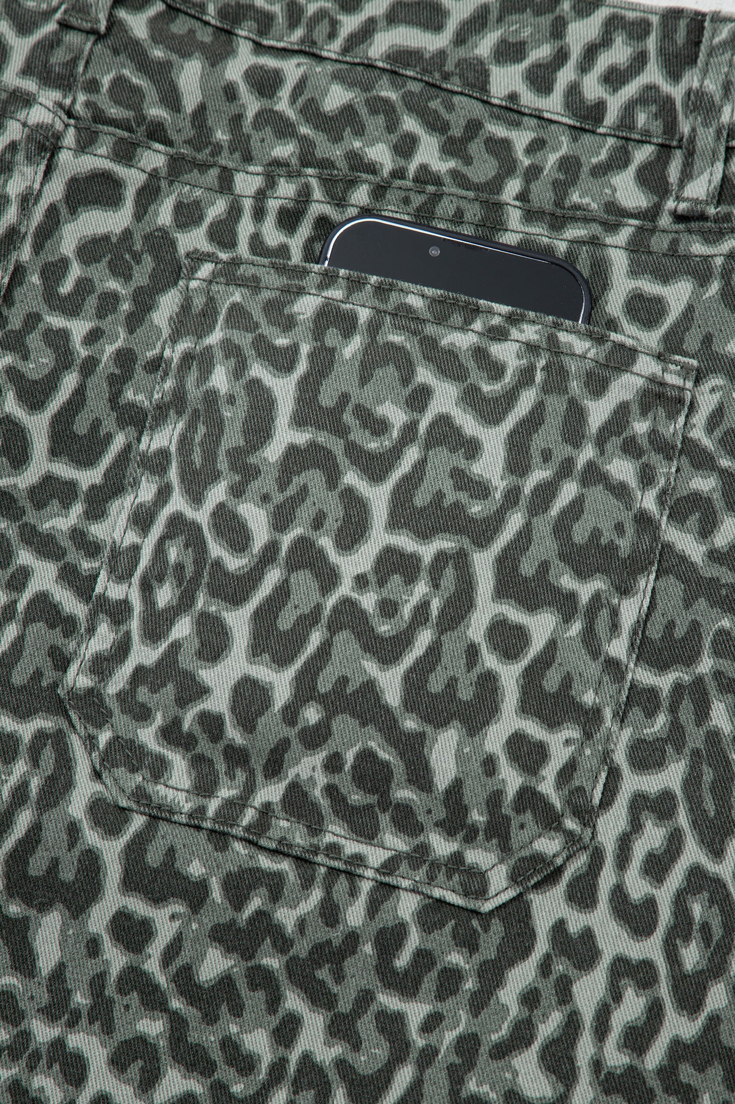 Brown Leopard Frayed Edge Wide Leg High Waist Jeans