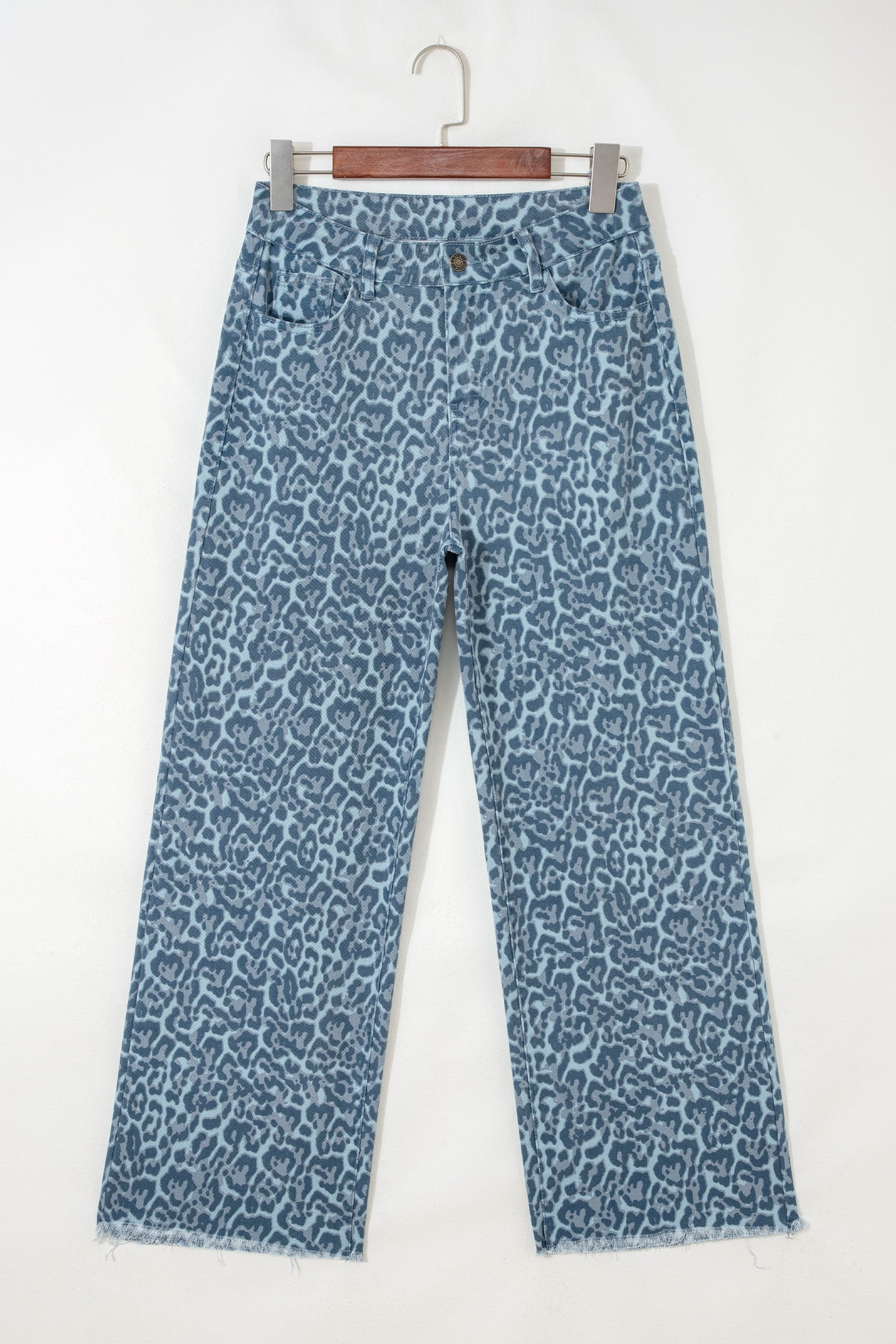 Brown Leopard Frayed Edge Wide Leg High Waist Jeans