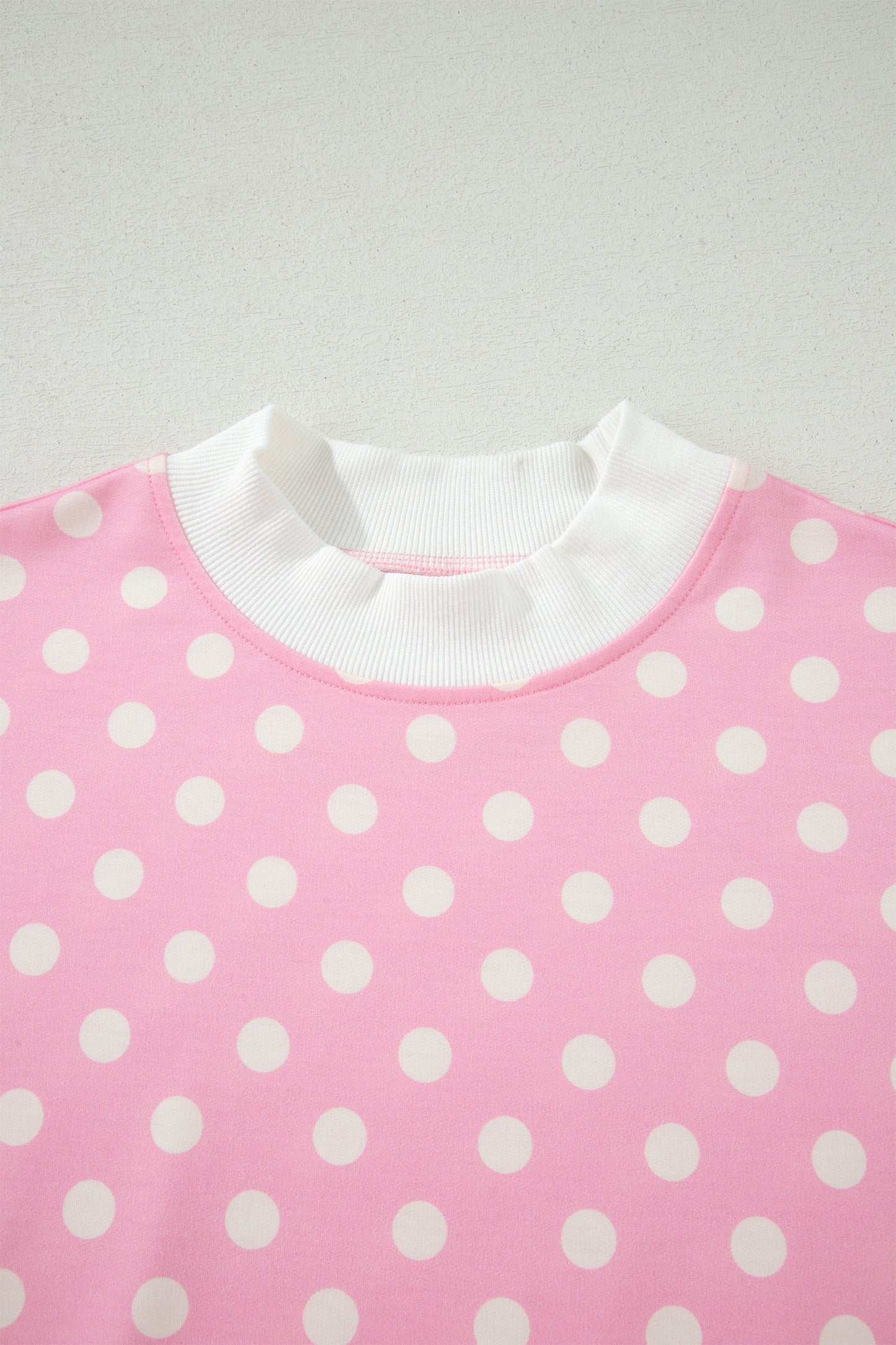 Yellow Polka Dot Print Color Block Trim Mock Neck Short Set