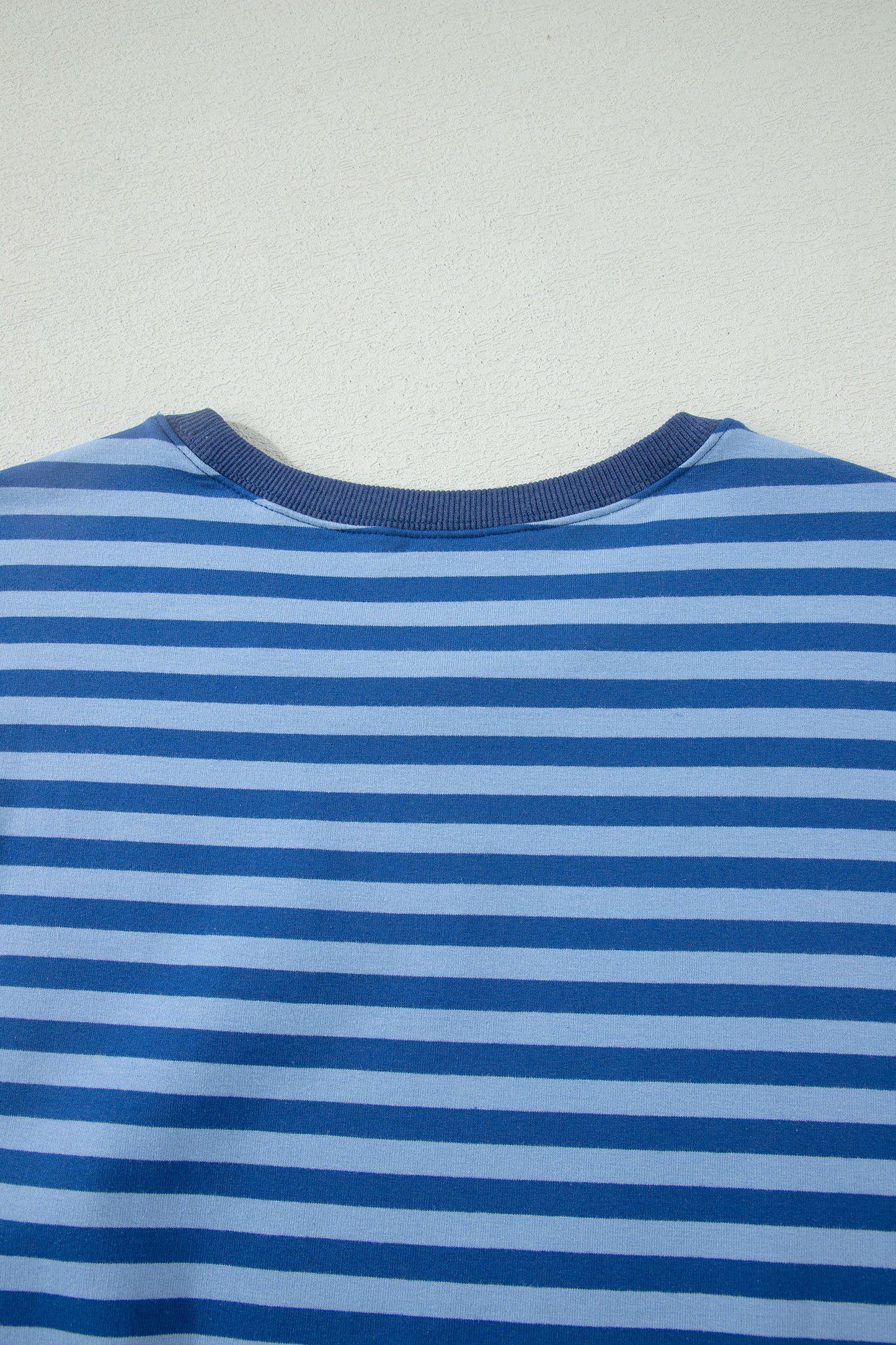 Navy Stripe Striped Ribbed Cotton Two-Piece Short Set with Chest Patch Detail