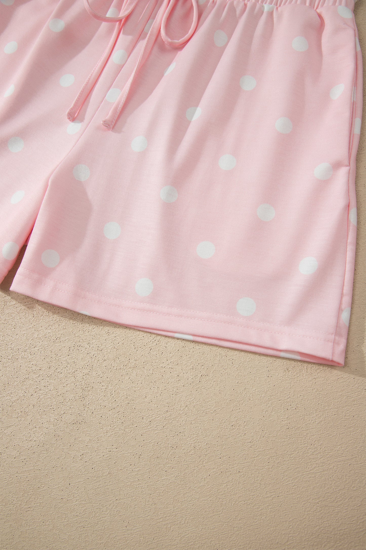 Yellow Exposed Seam Detail Polka Dot Loose Tee Drawstring Shorts Set