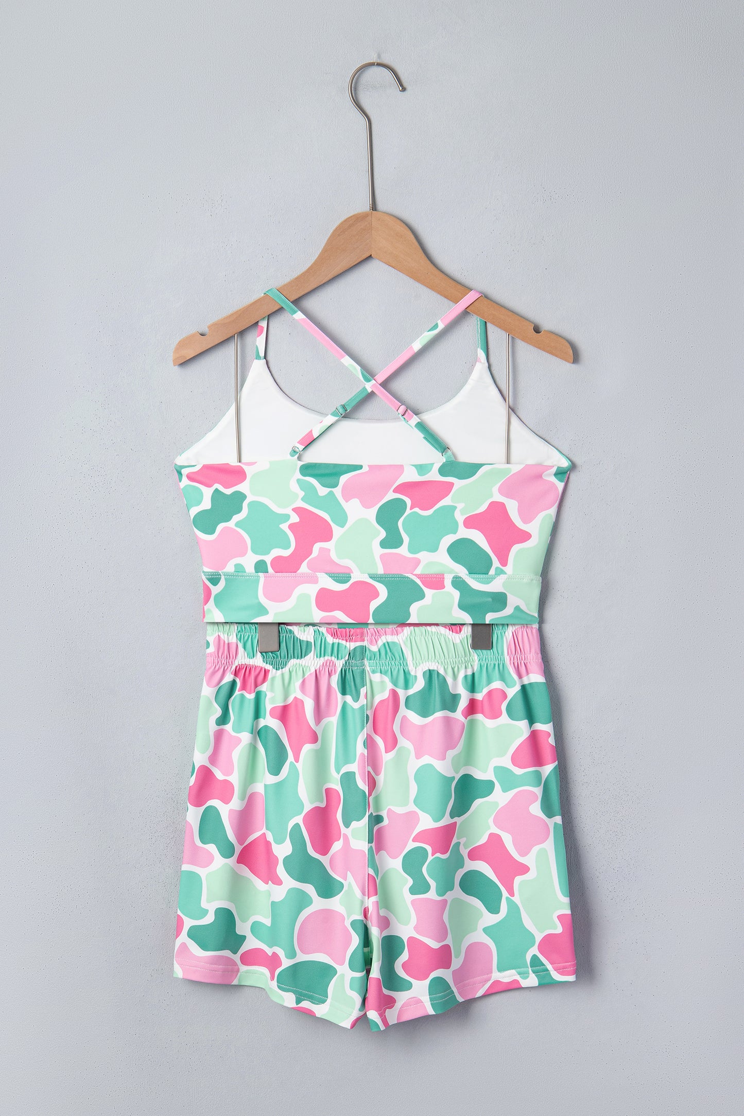 Multicolour Camouflage Printed Cropped Tank Athleisure 2pcs Short Set