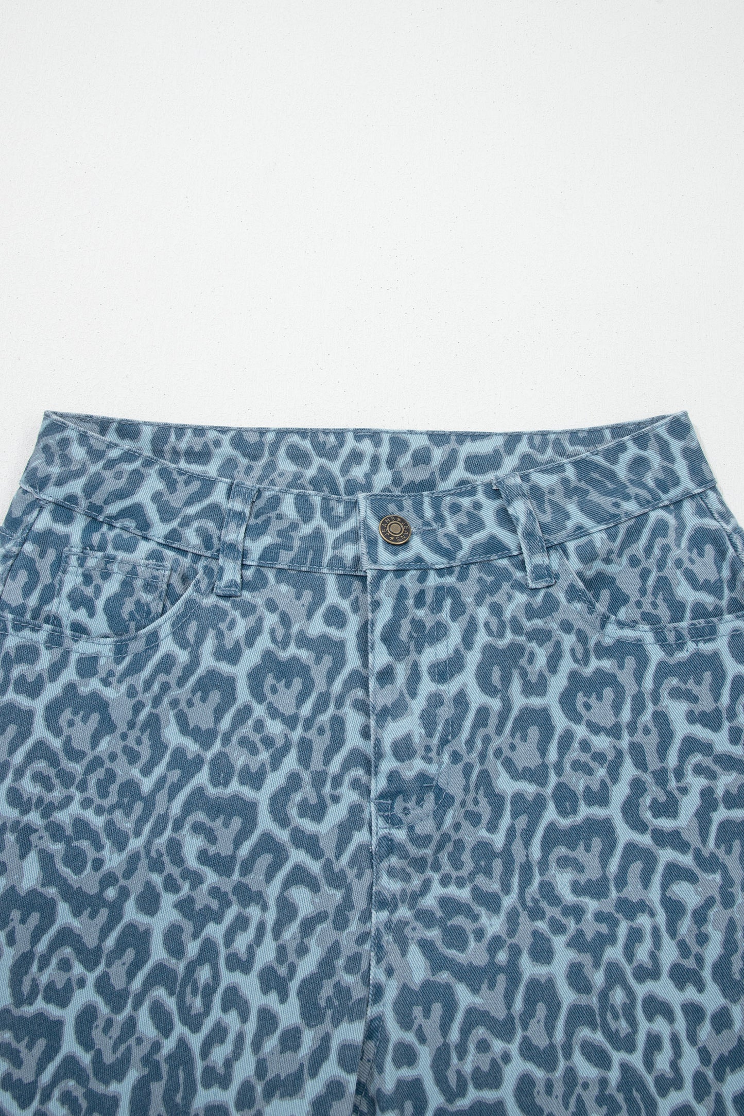 Brown Leopard Frayed Edge Wide Leg High Waist Jeans