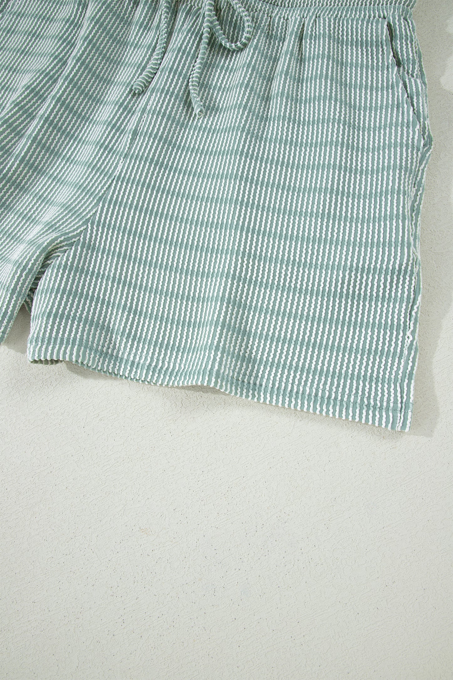 Rose Stripe Raised Rib Loose Tee Drawstring Elastic Waist 2pcs Short Set
