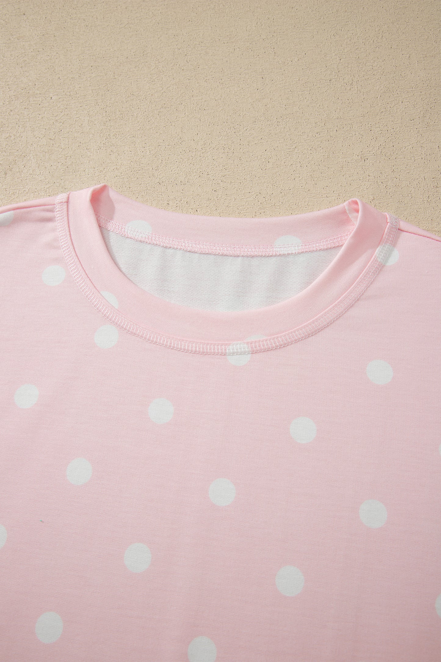 Yellow Exposed Seam Detail Polka Dot Loose Tee Drawstring Shorts Set