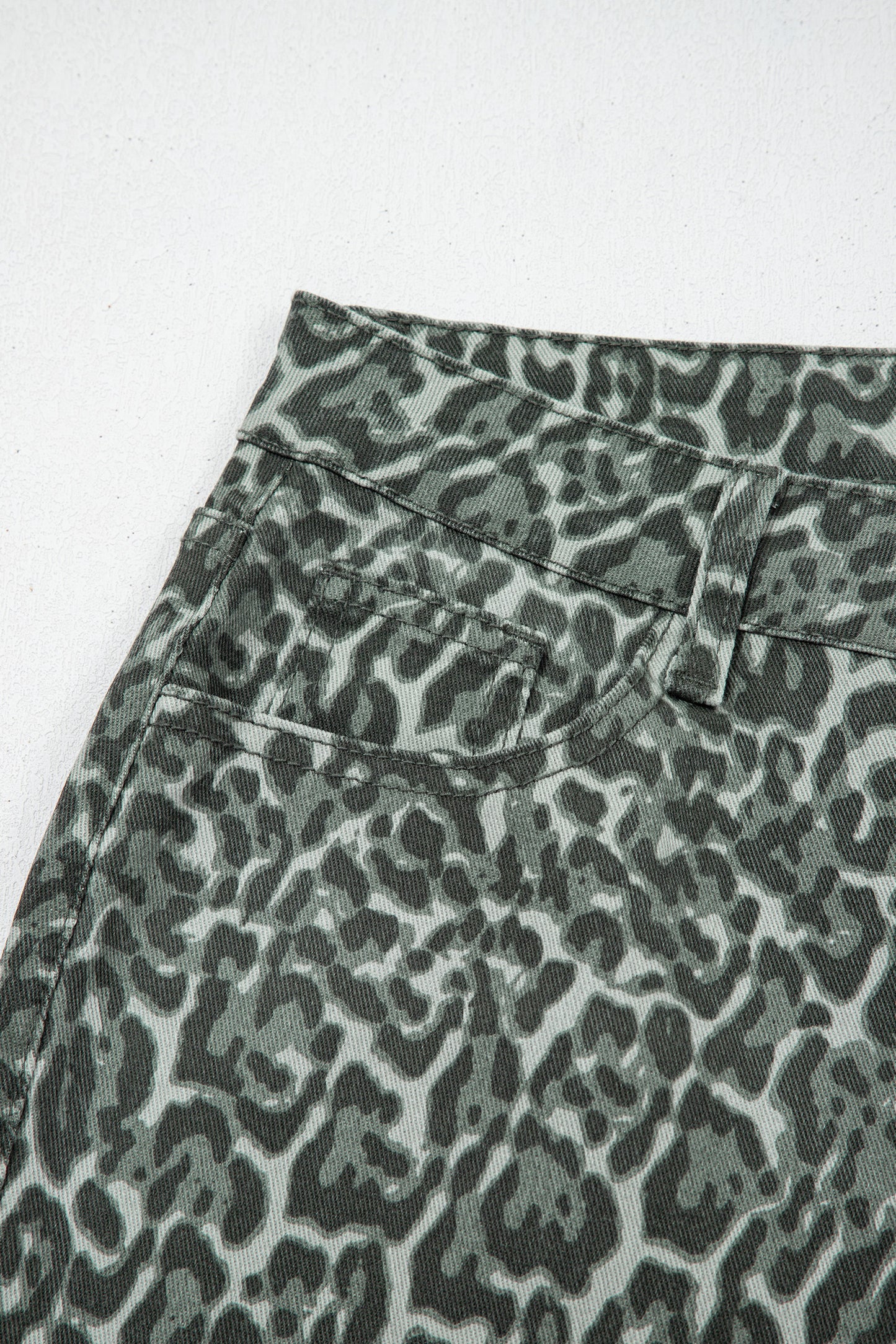 Brown Leopard Frayed Edge Wide Leg High Waist Jeans
