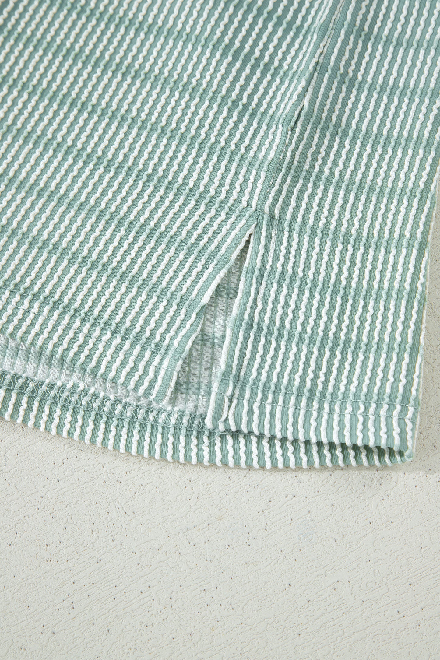 Rose Stripe Raised Rib Loose Tee Drawstring Elastic Waist 2pcs Short Set