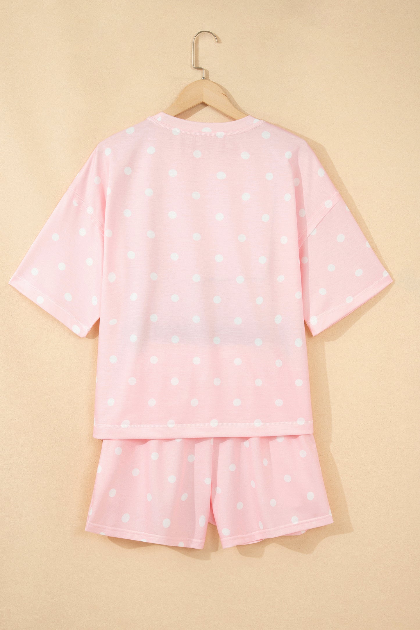 Yellow Exposed Seam Detail Polka Dot Loose Tee Drawstring Shorts Set