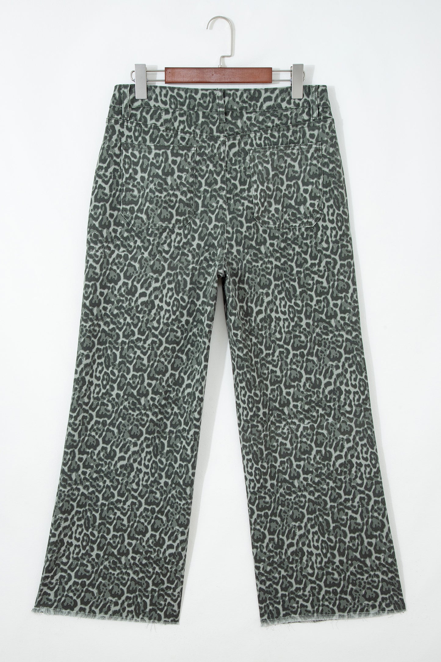 Brown Leopard Frayed Edge Wide Leg High Waist Jeans