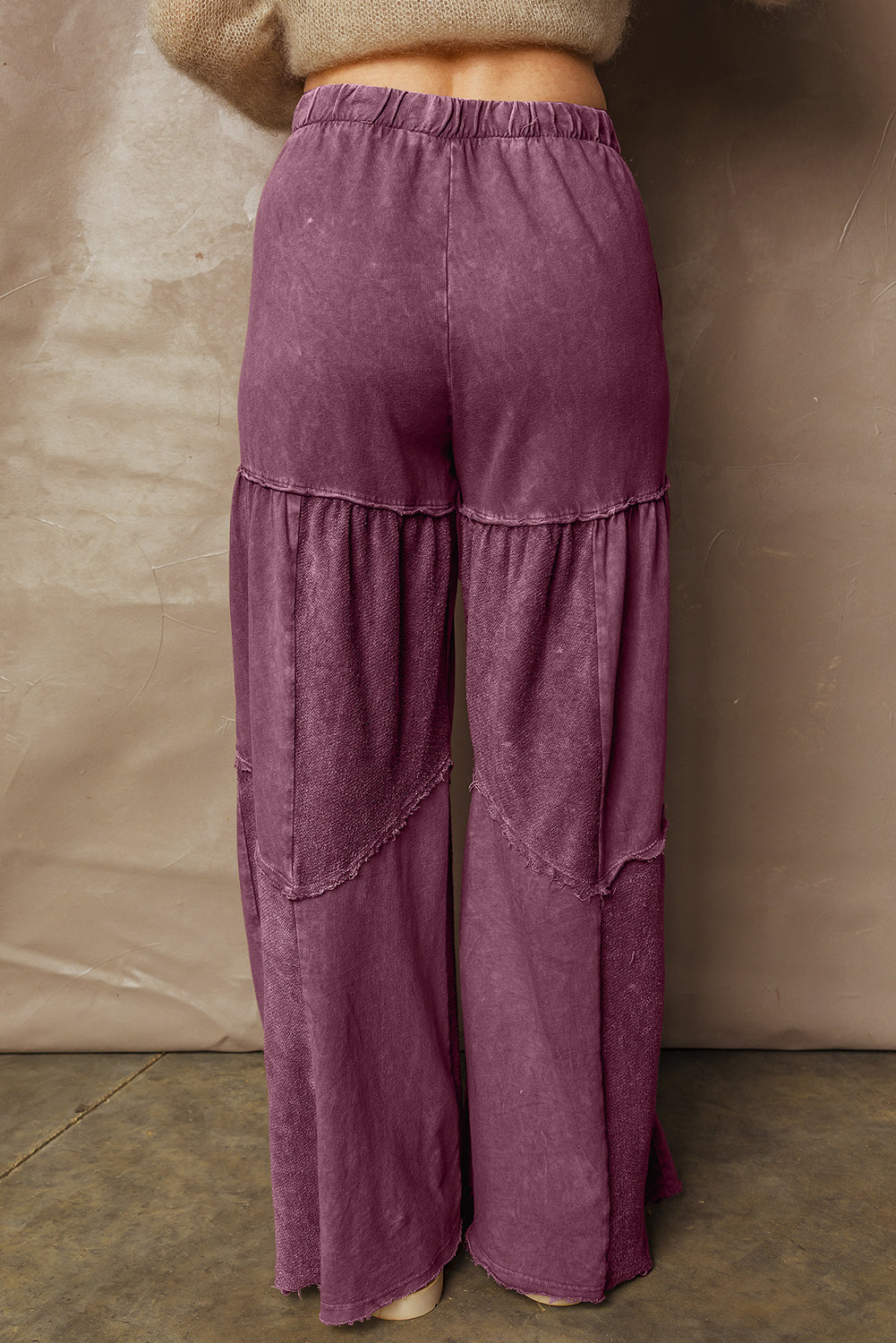 Straw Yellow Mineral Wash Tiered Wide Leg Patchwork Drawstring Pants