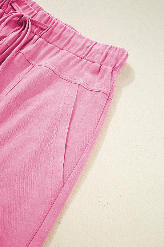 Bonbon Mineral Wash Exposed Seam Drawstring High Waist Wide Leg Cargo Pants
