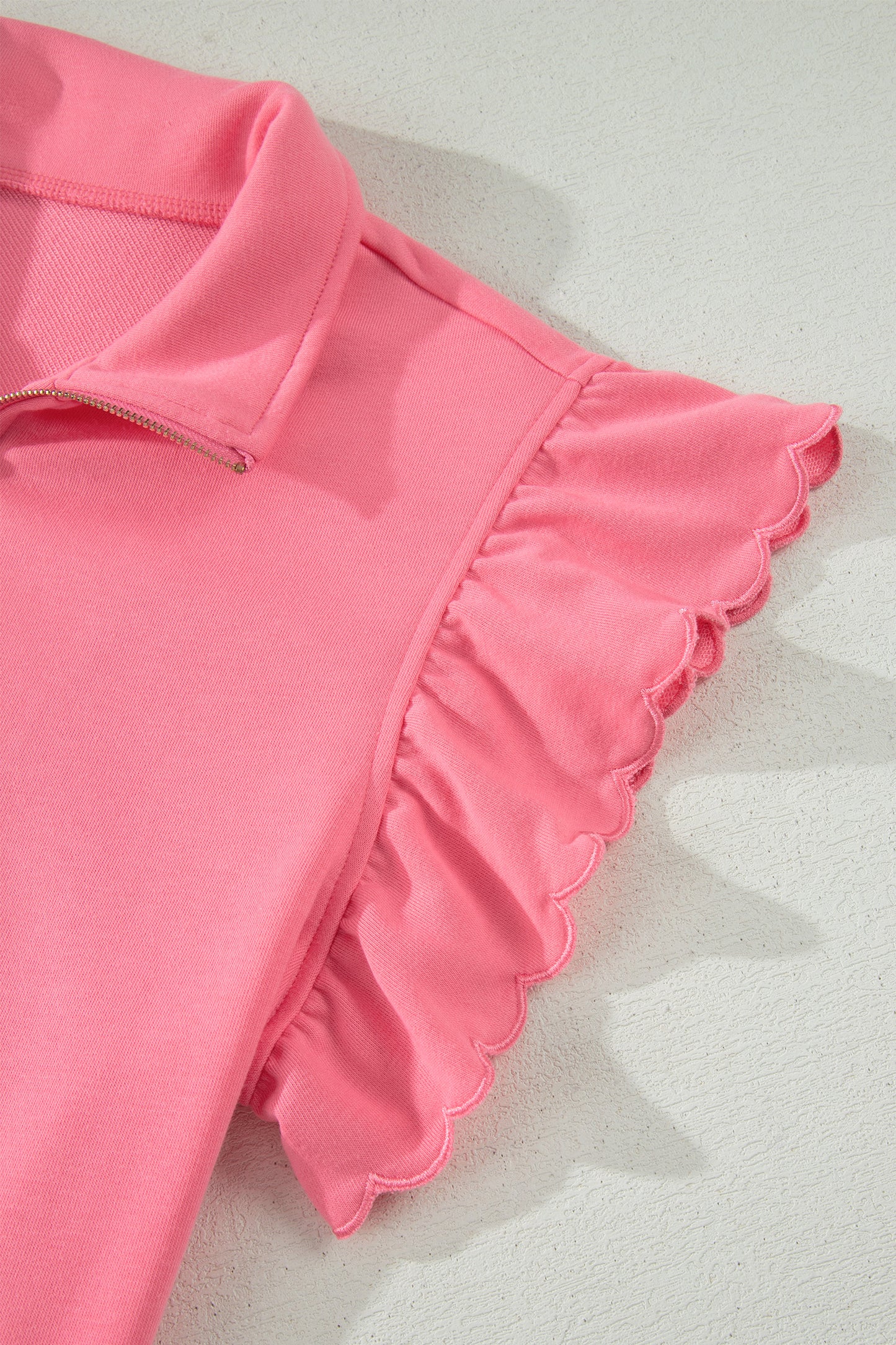 Sky Blue Half Zipped Ruffled Short Set