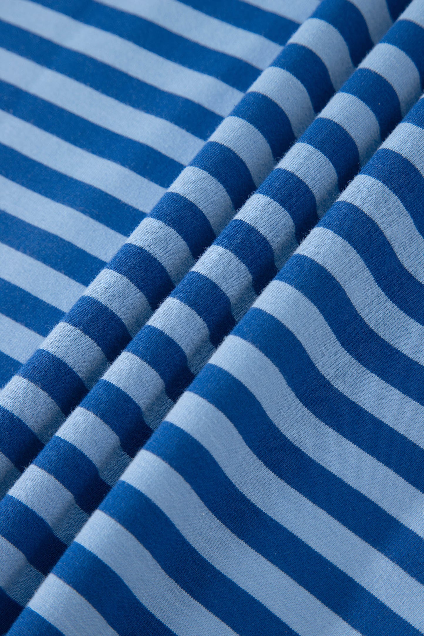 Navy Stripe Striped Ribbed Cotton Two-Piece Short Set with Chest Patch Detail