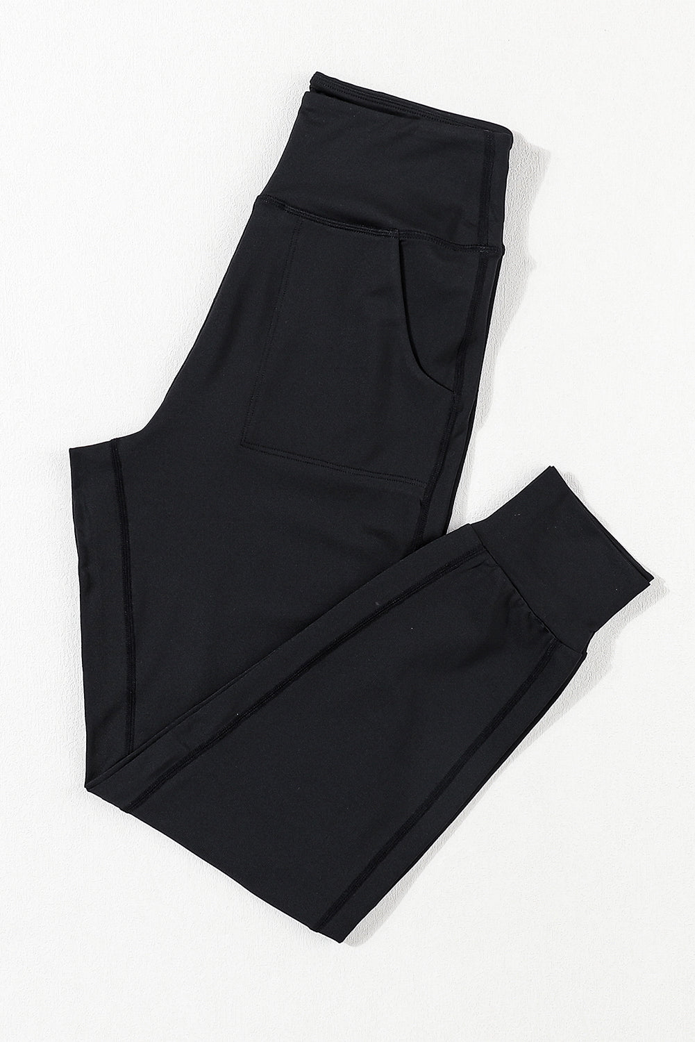 ' Black Exposed Seam High Waist Pocketed Joggers