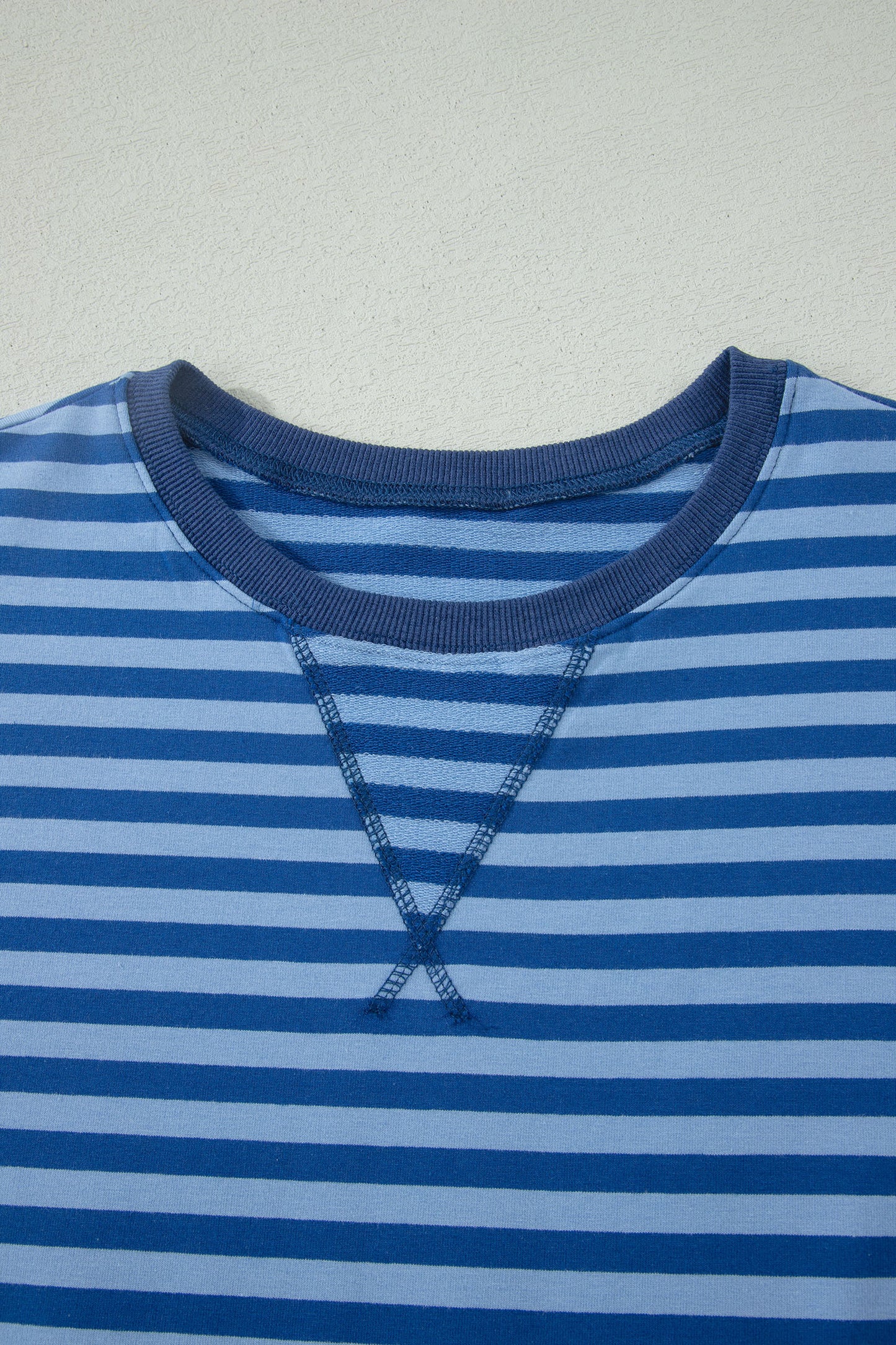 Navy Stripe Striped Ribbed Cotton Two-Piece Short Set with Chest Patch Detail