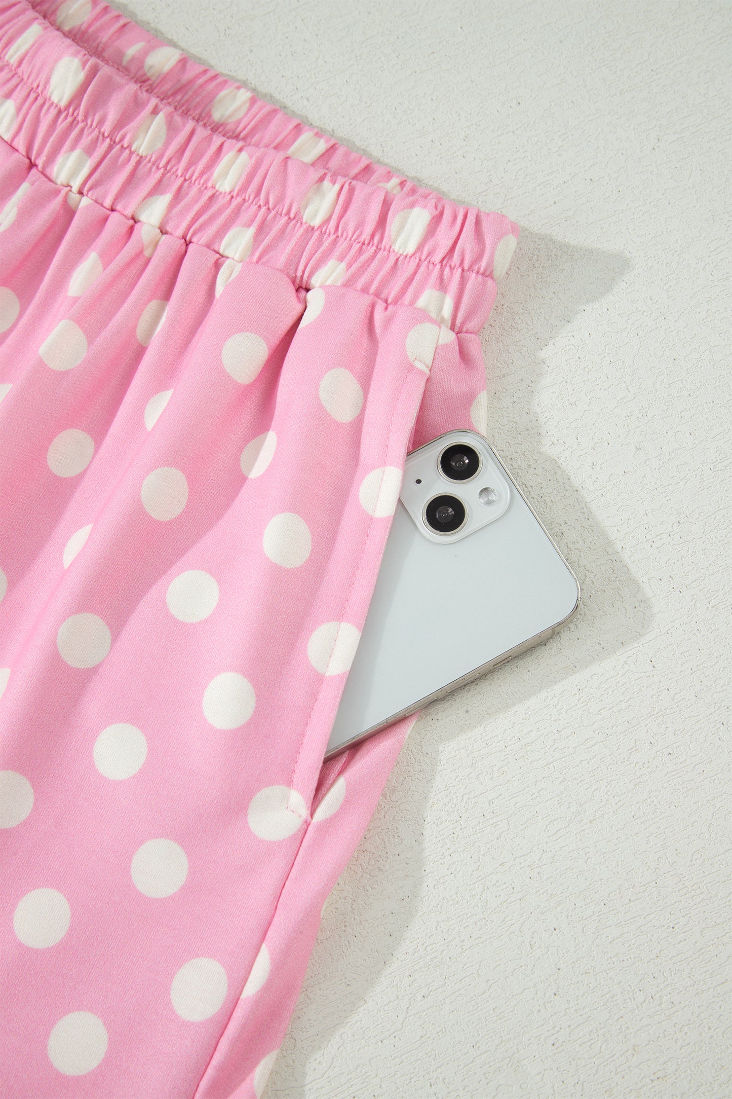Yellow Polka Dot Print Color Block Trim Mock Neck Short Set