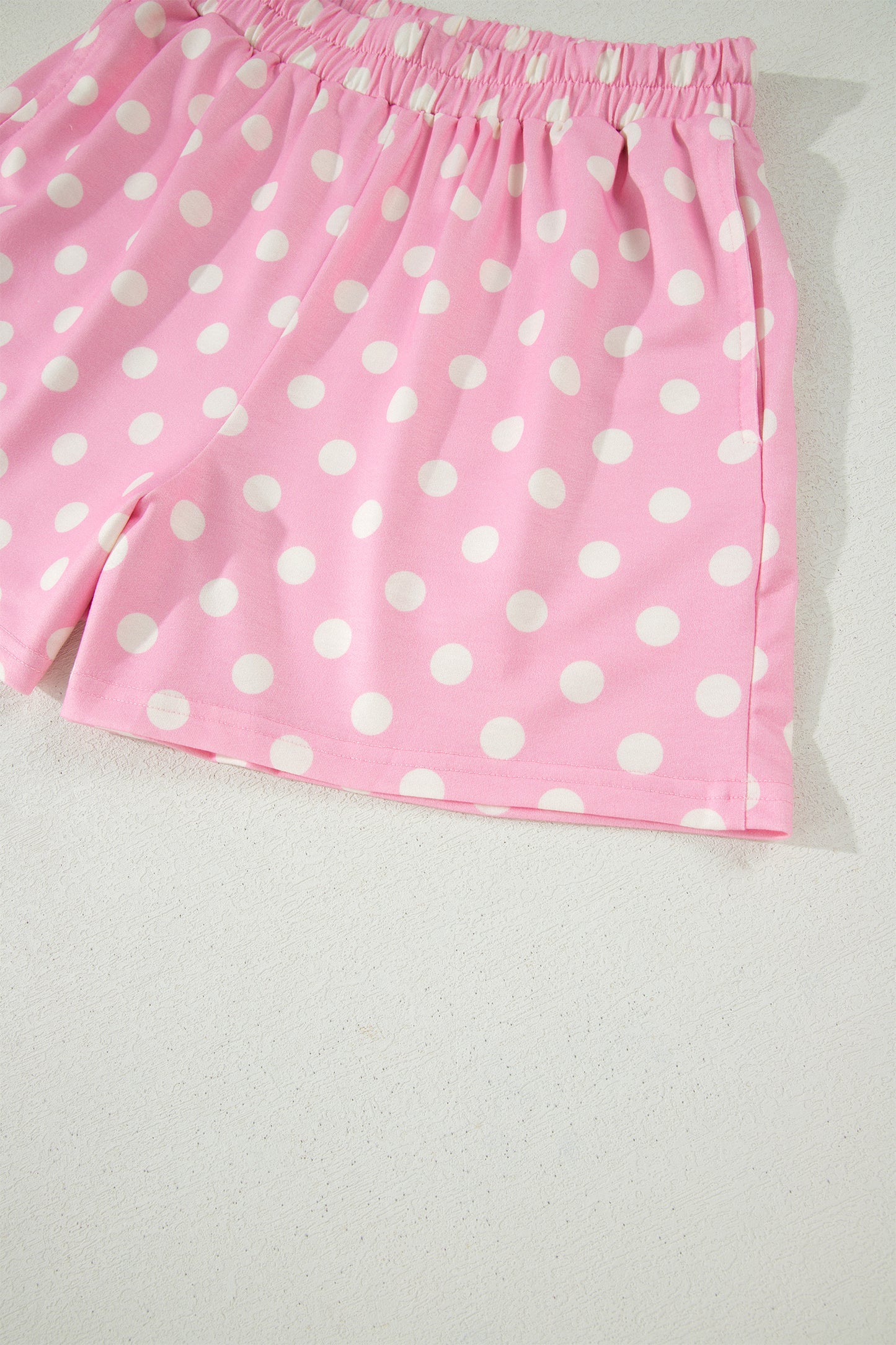 Yellow Polka Dot Print Color Block Trim Mock Neck Short Set