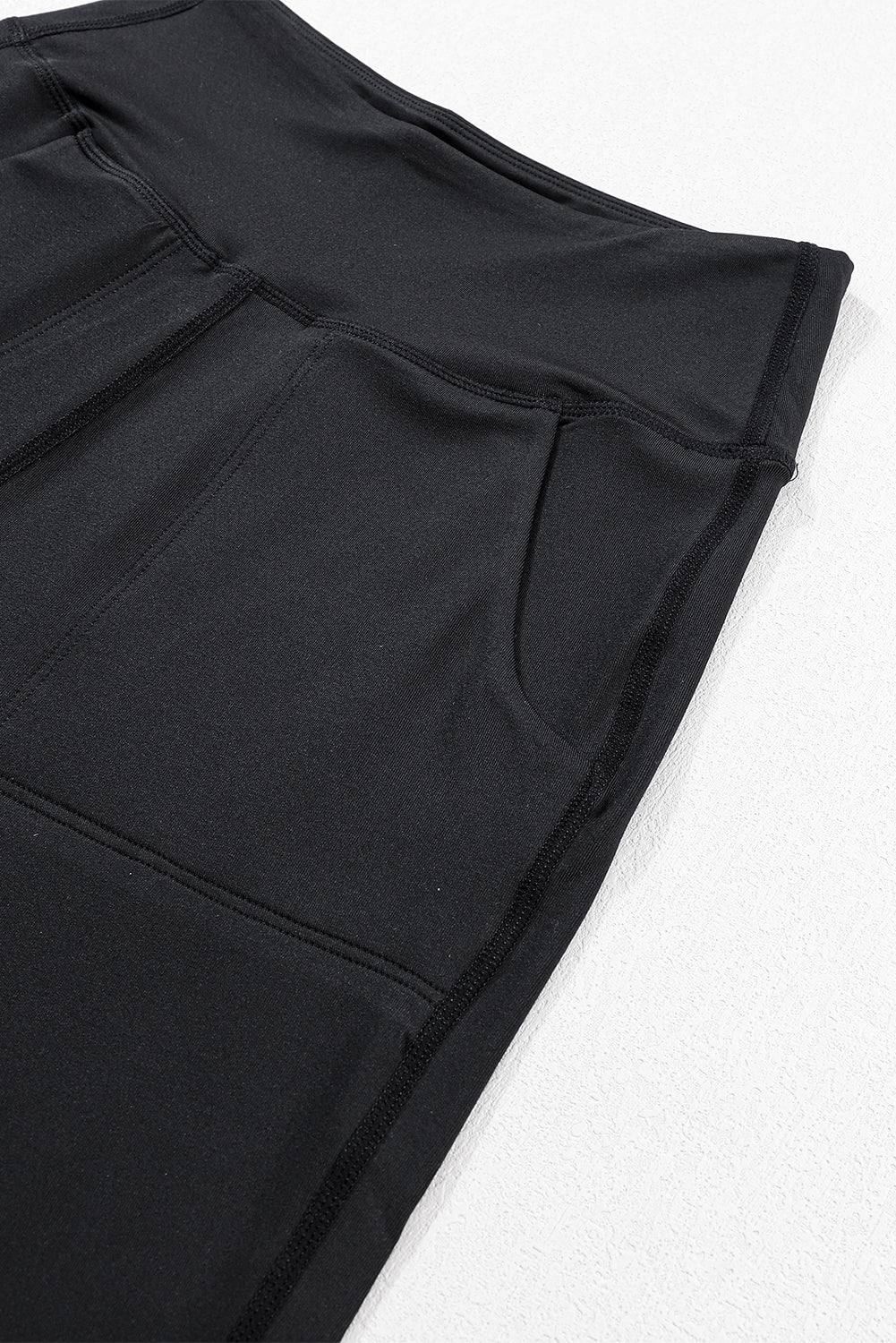 ' Black Exposed Seam High Waist Pocketed Joggers