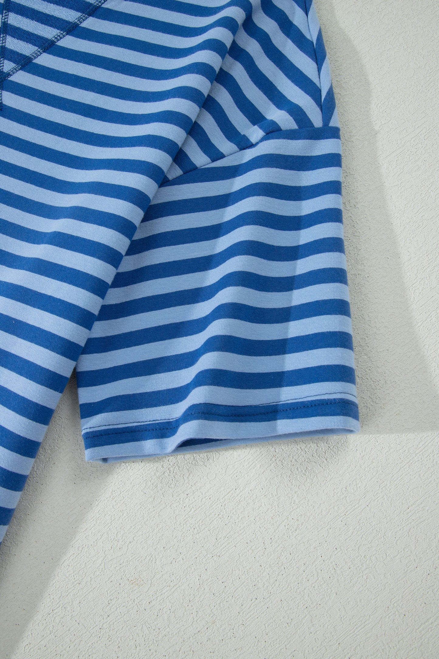 Navy Stripe Striped Ribbed Cotton Two-Piece Short Set with Chest Patch Detail