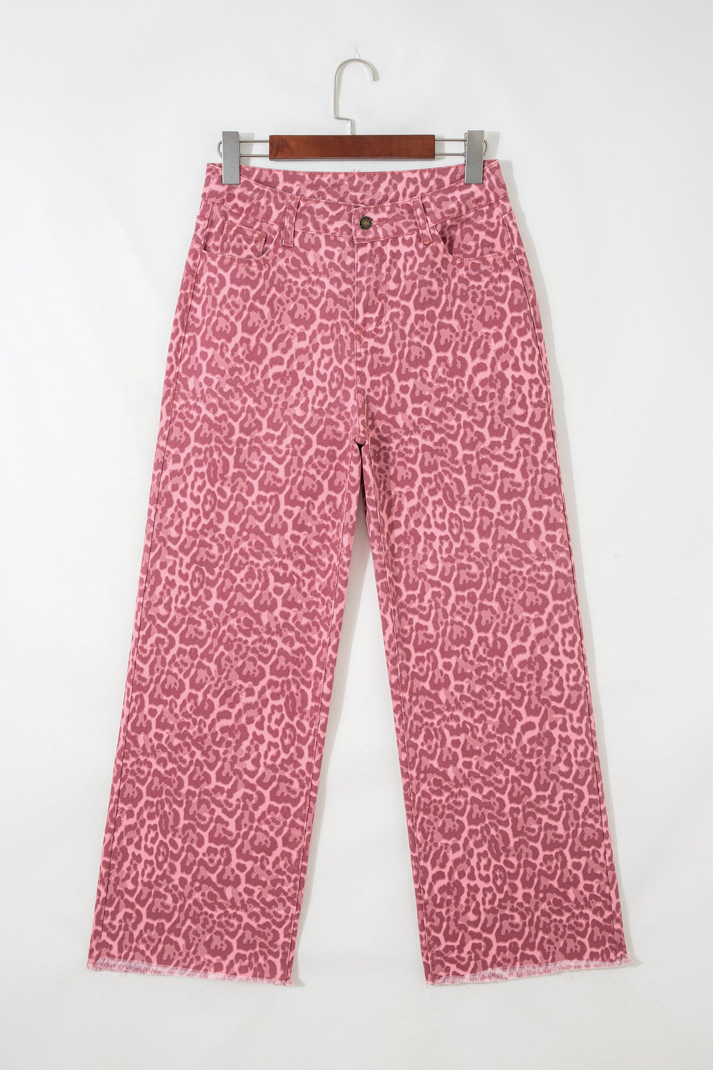 Brown Leopard Frayed Edge Wide Leg High Waist Jeans