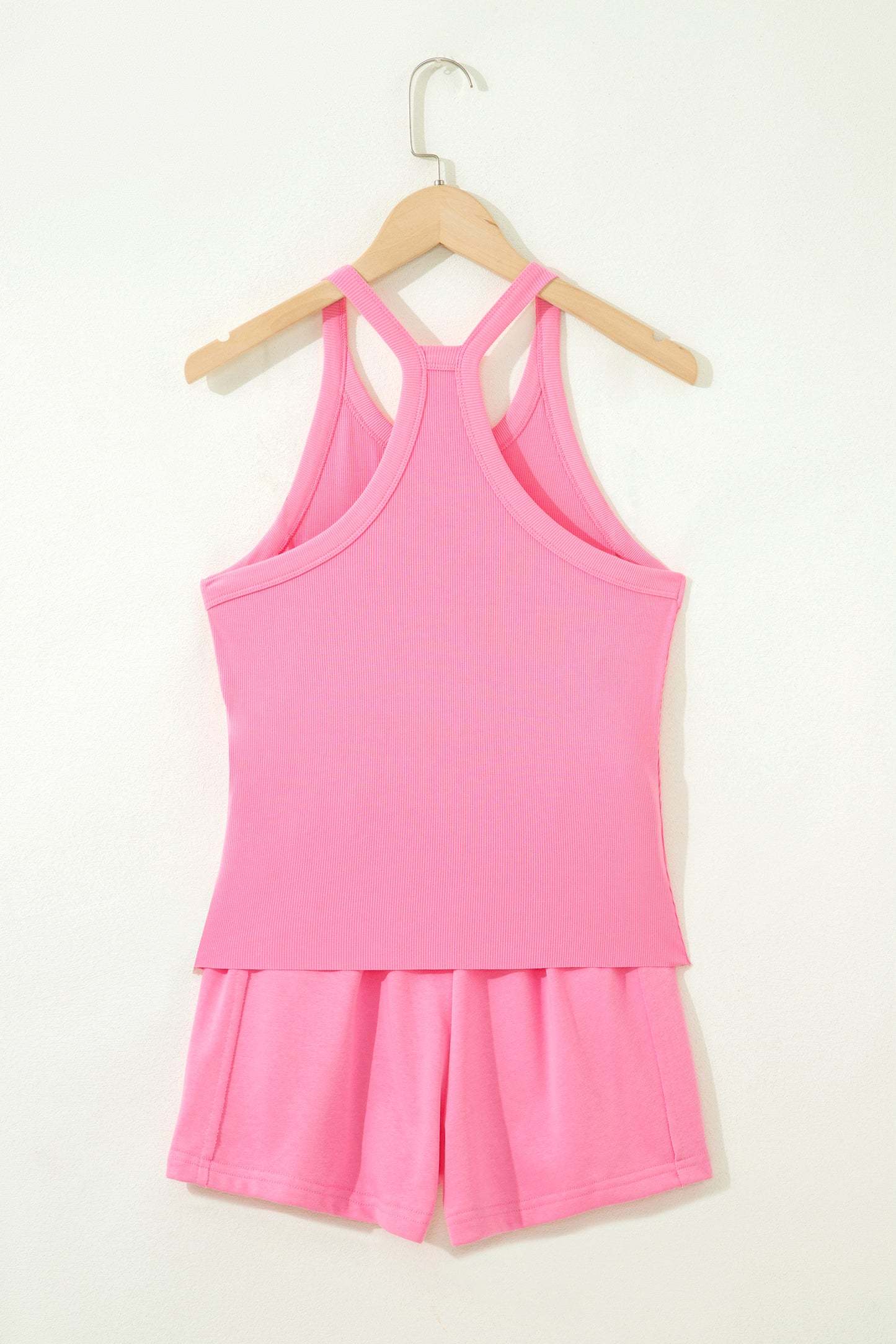 Green Slim Tank Top Elastic High Waist Shorts 2pcs Outfit