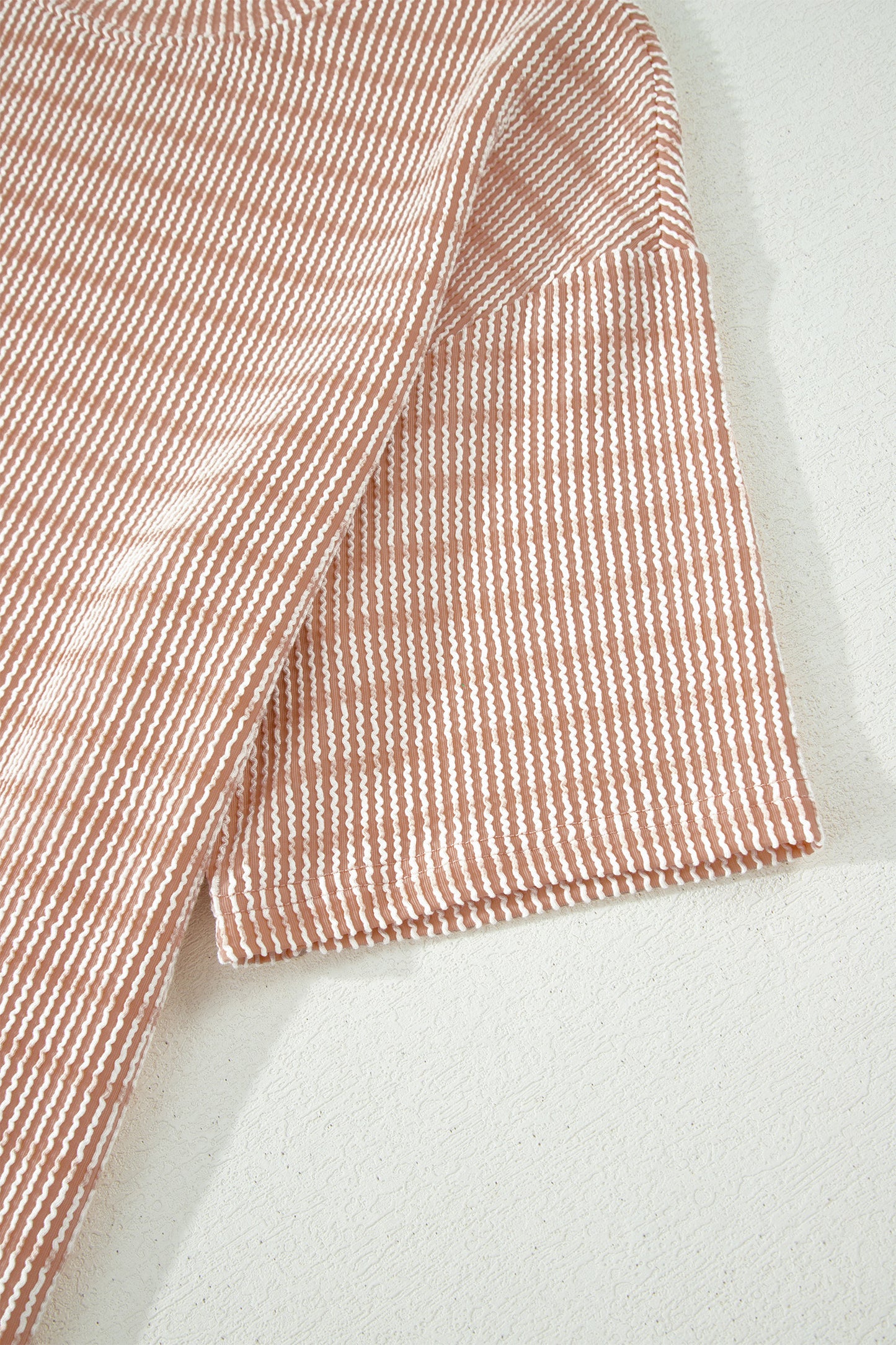 Rose Stripe Raised Rib Loose Tee Drawstring Elastic Waist 2pcs Short Set