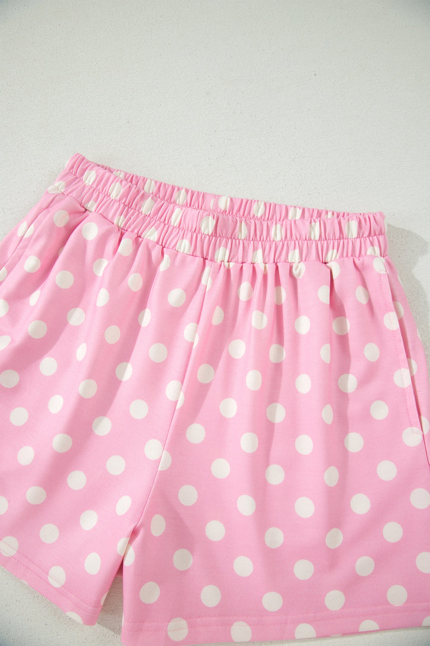 Yellow Polka Dot Print Color Block Trim Mock Neck Short Set