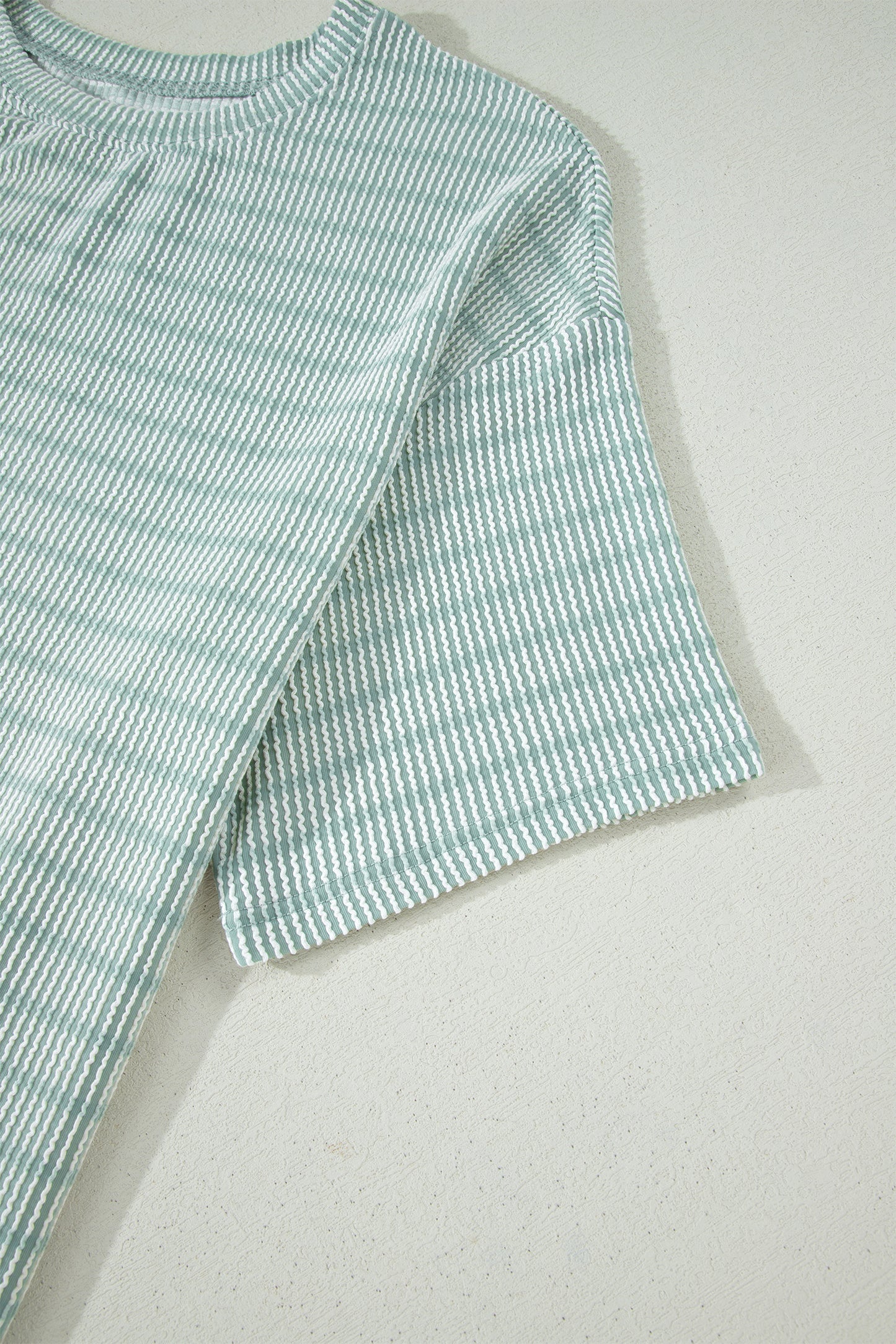 Rose Stripe Raised Rib Loose Tee Drawstring Elastic Waist 2pcs Short Set
