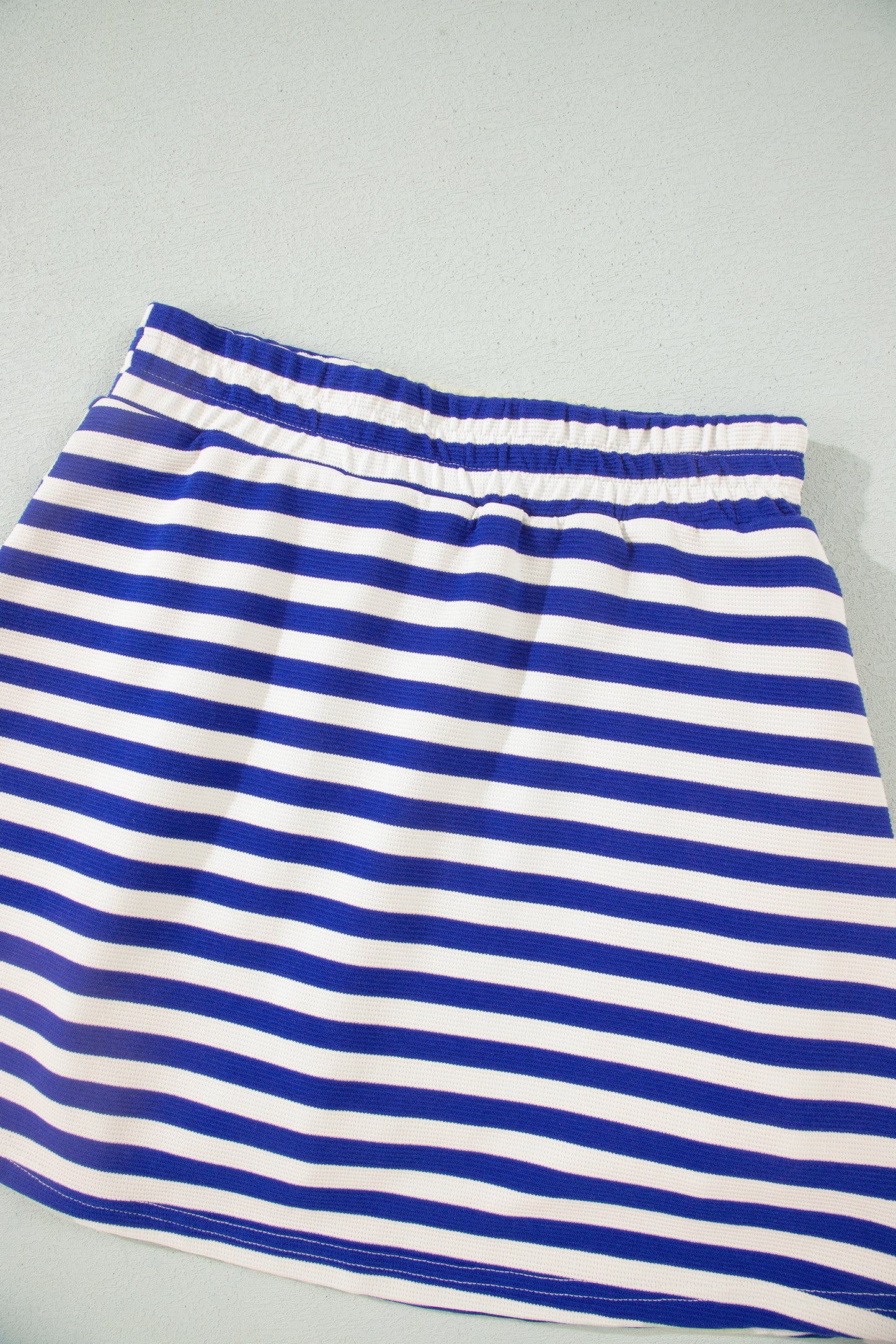 Bright Green Textured Stripe Print Contrast Trim Zip Collar Sleeveless 2pcs Skort Set