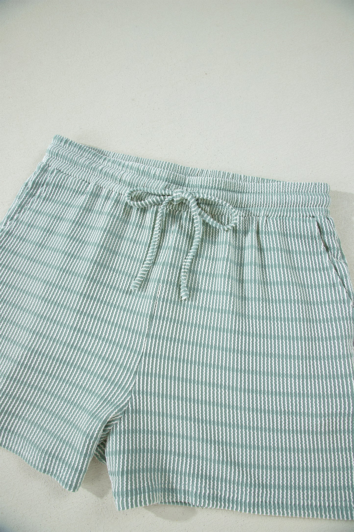Rose Stripe Raised Rib Loose Tee Drawstring Elastic Waist 2pcs Short Set
