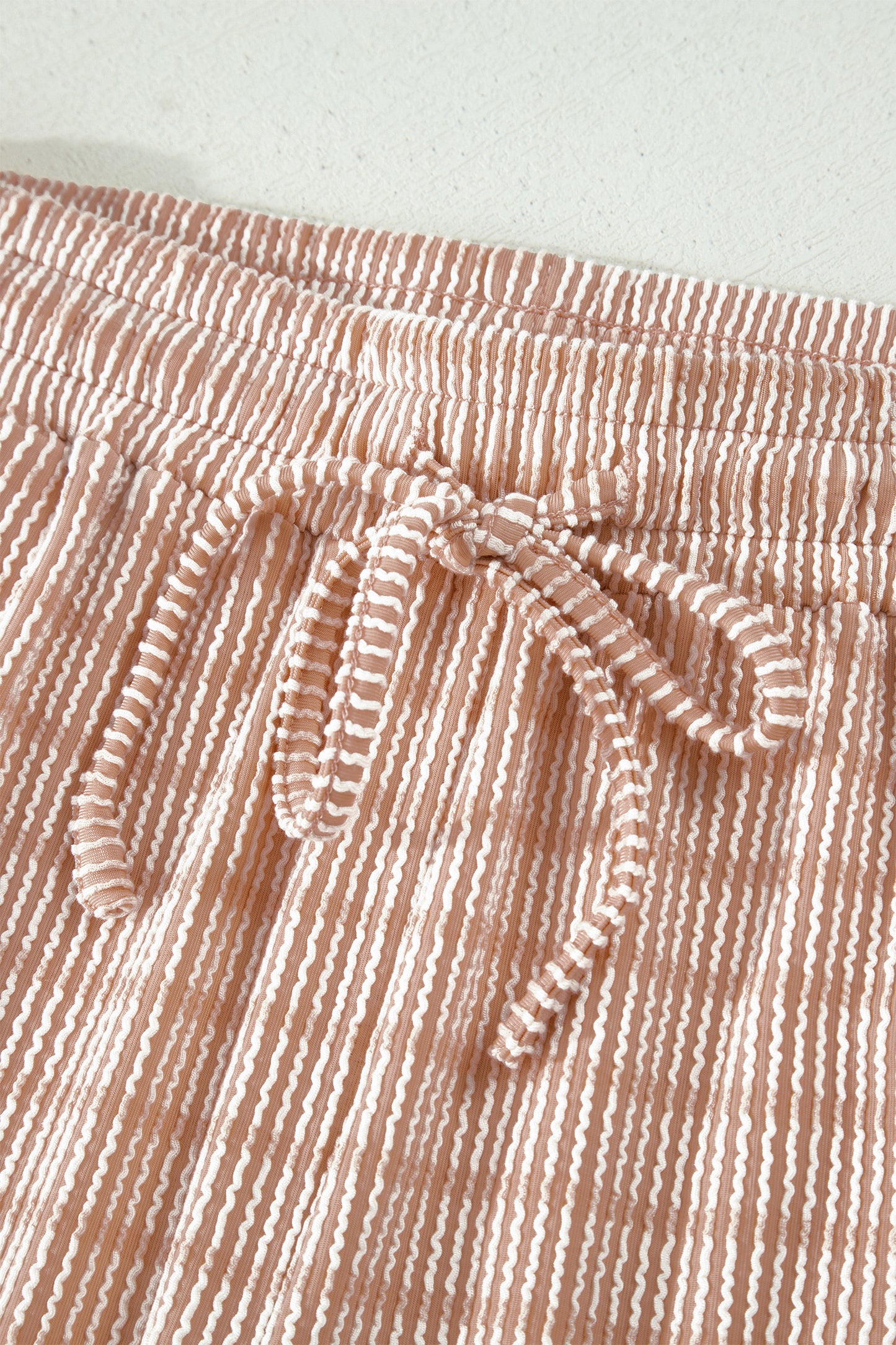 Rose Stripe Raised Rib Loose Tee Drawstring Elastic Waist 2pcs Short Set